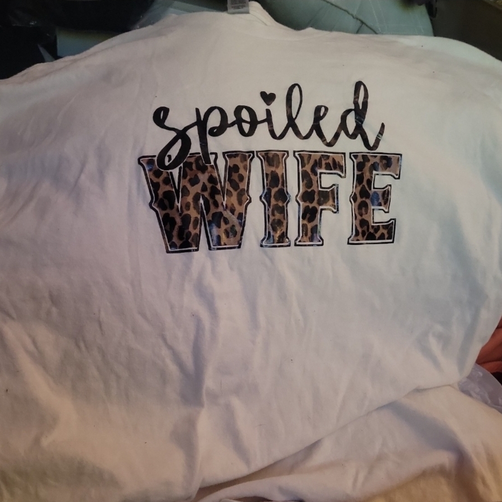 Gildan White 'Spoiled Wife' Short Sleeve Tee
